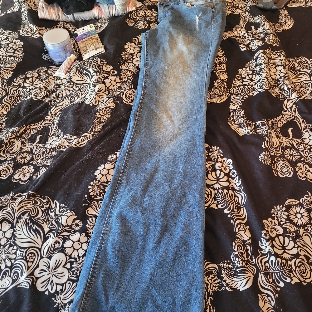 Stretchy jean flared pants